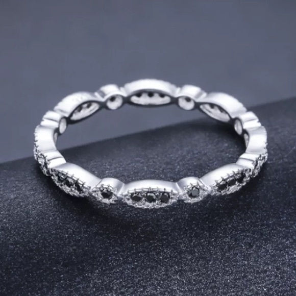 Black Diamond Milgrain Wedding Band Ring - Picture 2 of 3